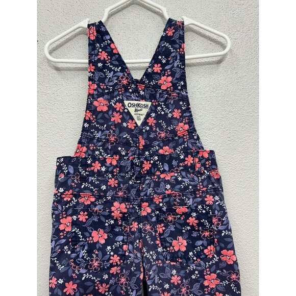 OshKosh B’Gosh Floral Bib Overalls Navy Pink Girls 9 Month Cotton Country - Picture 4 of 8